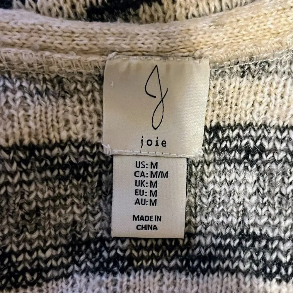 Joie Women’s Open Front Cardigan Sweater Medium Ivory Black Geometric Waterfall